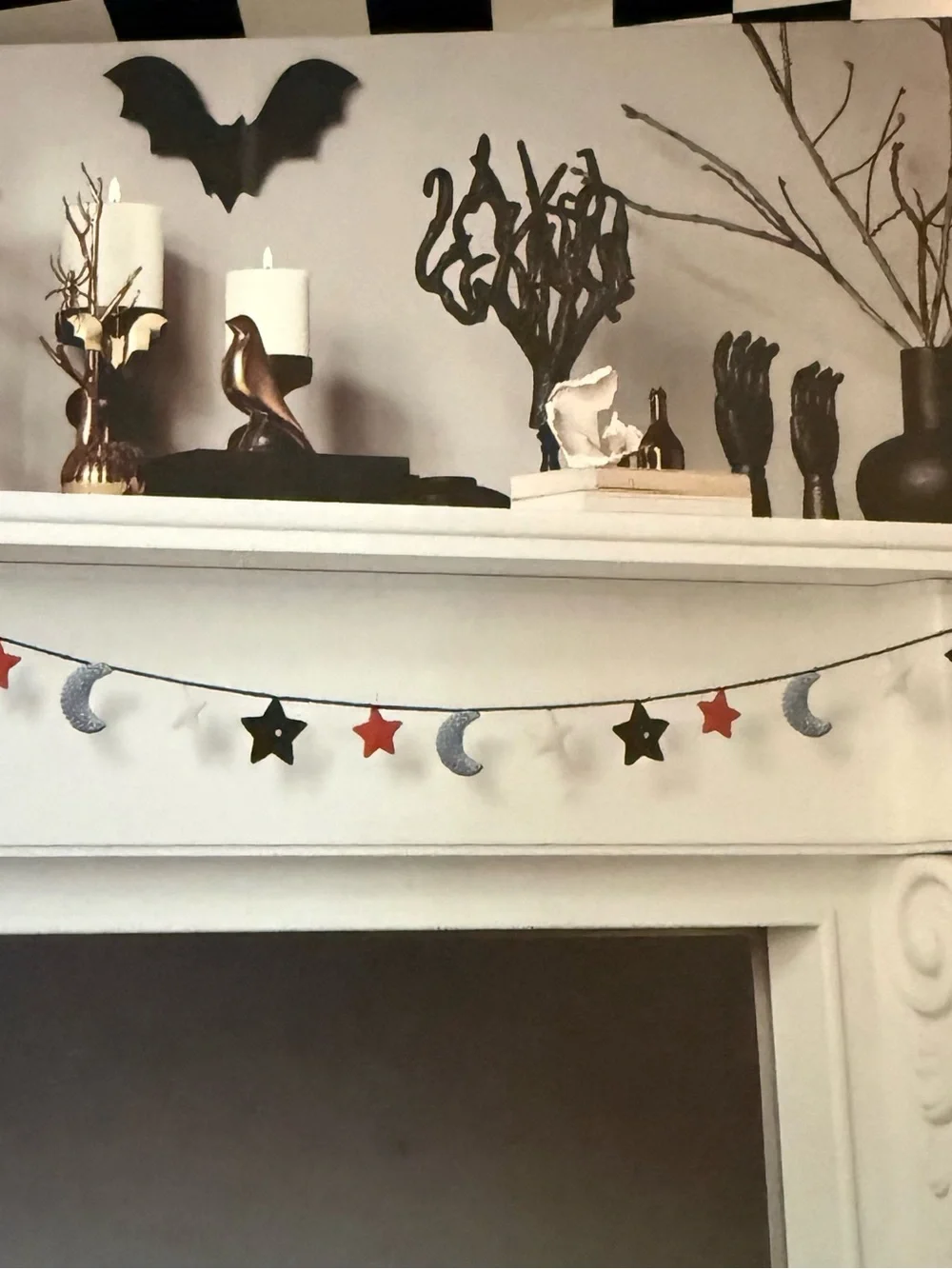 Star and Moon Felt Garland - Orange, Cream, Gray